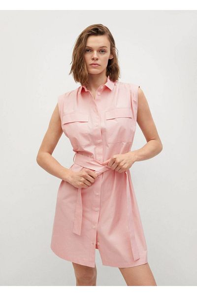 MANGO Woman Γυναικείο φόρεμα πουκάμισο με ροζ ανοιχτό χρώμα