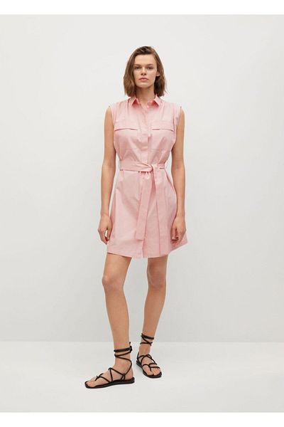 MANGO Woman Γυναικείο φόρεμα πουκάμισο με ροζ ανοιχτό χρώμα