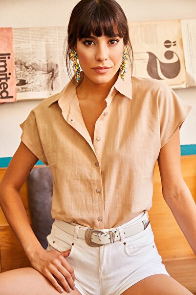 Olalook Women's Stone Bat Linen Shirt GML-19000831