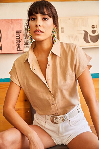 Olalook Women's Stone Bat Linen Shirt GML-19000831