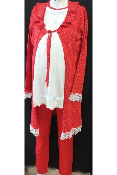 ERDENİZ TEKSTİL Kırmızı 3 Lü Loğusa Pijama