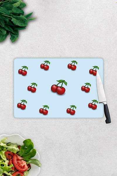 Decorita Blue Textured Cherry Pattern |   Glass Cutting Board - Glass Cutting Board |   20cm X 30cm