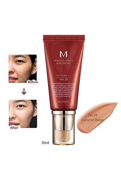 Missha Missha M Perfect Cover BB Cream 29  50mlبي بي كريم ام لتغطية مثالية كراميل بيج 29 من ميشا 50مل