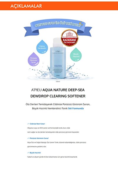 Missha Cilde Pürüzsüz Görünüm Kazandıran Tonik 500ml APIEU Aqua Nature Deep-Sea Dewdrop Clearing Softener