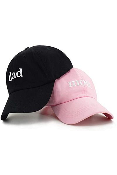 ŞapkaMania Handwritten Dad & Mom 2-Piece Basic Baseball Cap Set