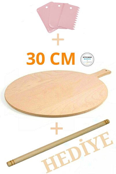 Kitchen Mania 30 Cm Ahşap Bazlama Tahtası-kesme Tahtası-pizza Sunum-hamur Açm...