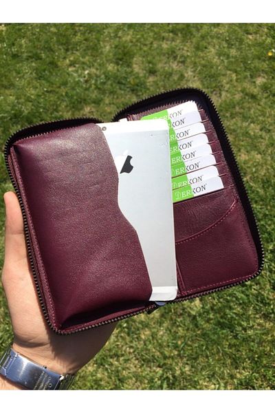 DERKON Zippered Genuine Leather Wallet with Phone Compartment