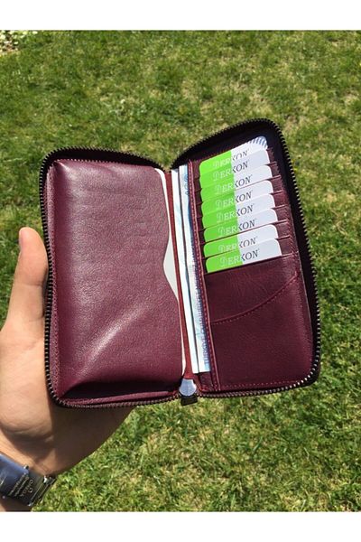 DERKON Zippered Genuine Leather Wallet with Phone Compartment