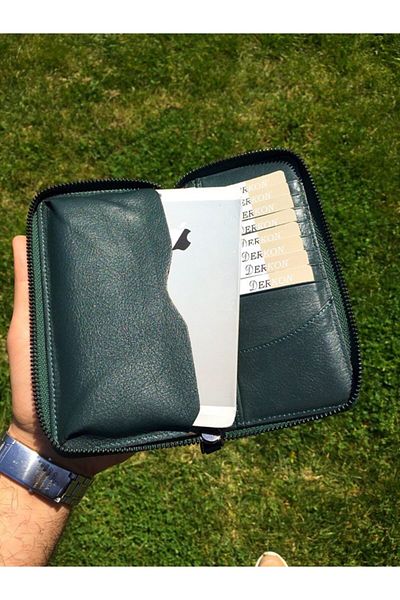 DERKON Zippered Genuine Leather Wallet with Phone Compartment