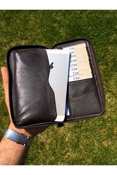 DERKON Zippered Genuine Leather Wallet with Phone Compartment