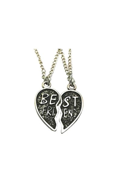 AlpCollection Gray Heart Best Friends Double Chain Metal Gift Necklace Jewelry