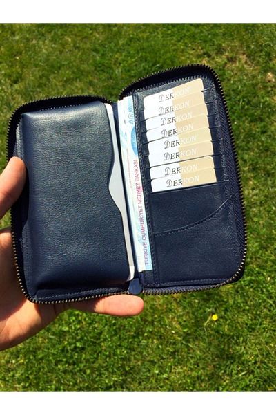 DERKON Zippered Genuine Leather Wallet with Phone Compartment