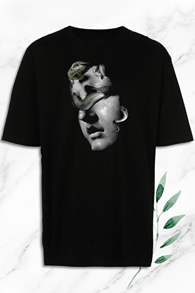 perseusshopping تي شيرت أسود بطبعة منحوتة الأساطير مقاس كبير للجنسين