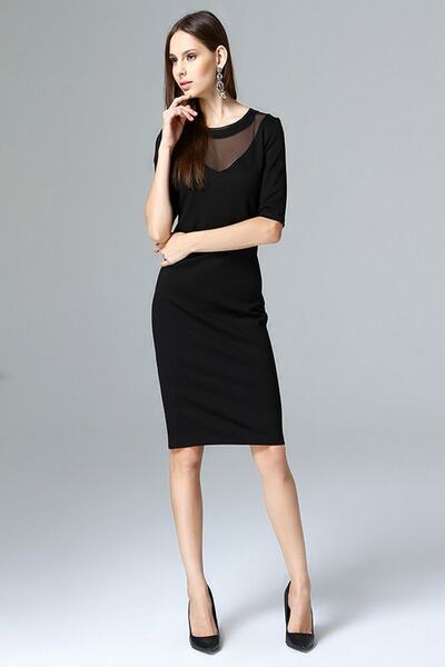 Laranor Kadın Siyah Tül Yaka Detay Elbise