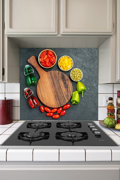 Tilki Dünyası Vinegar Bottles And Vegetables Sticker Behind Kitchen Stove
