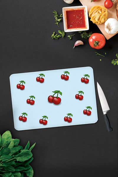 Decorita Blue Textured Cherry Pattern |   Glass Cutting Board - Glass Cutting Board |   30cm X 40cm