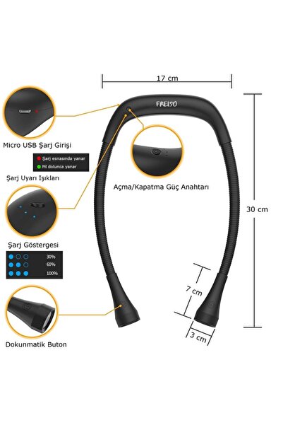 Frelso Şarjlı Led Boyun Lamba Taşınabilir Kitap Okuma Lambası