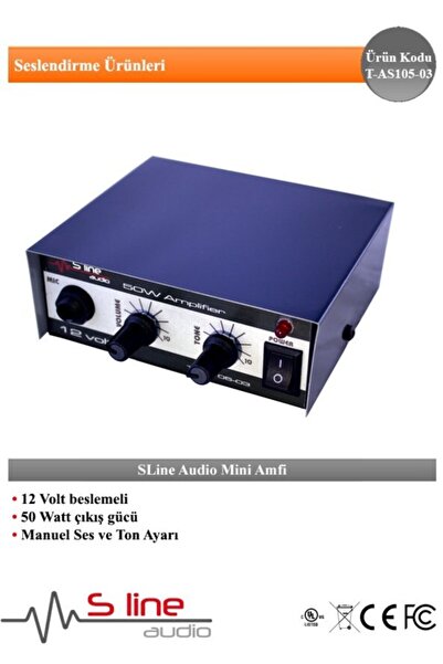 S-Line Pazarcı Anfisi 12v 50w Manuel Ses Ve Ton Ayarı Pazarcı Anons Anfisi S-lıne Audıo T-as105-03