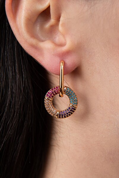 Elika Silver Kadın Rose Gold Renkli Taşlı Halka Model Küpe