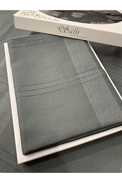 safir home collection Gri Safir Jasmine Keten Masa Örtüsü Füme 160x220