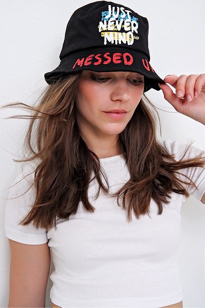 Trend Alaçatı Stili Women's Black Patterned Bucket Hat ALC-A2220
