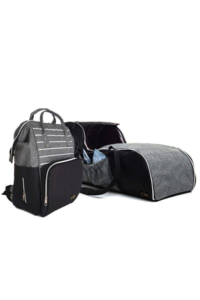 USF Mother Baby Care Bag Carrycot Baby Carrier Stroller Set of Two Striped Grey-black
