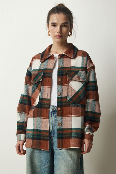 Happiness İstanbul Дамско яке с кафява зелена риза Lumberjack DD01275
