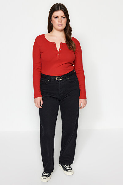 Trendyol Curve Nagy méretű piros kötött Crop blúz - medence nyak és pattintható részlet TBBAW23AF00030