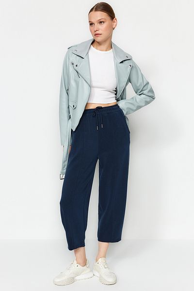 Trendyol Collection Sötétkék Modal puha szövet magas derekú sztreccs kötött nadrág TWOAW24PL00361
