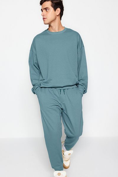 Trendyol Collection Σετ αθλητικής φόρμας με φούτερ από φλις φούτερ βενζίνης - TMNAW24EM00005