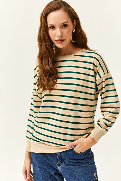 Olalook Dámska kamenná zelená základná voľná mikina s mäkkou textúrou SWT-19000457