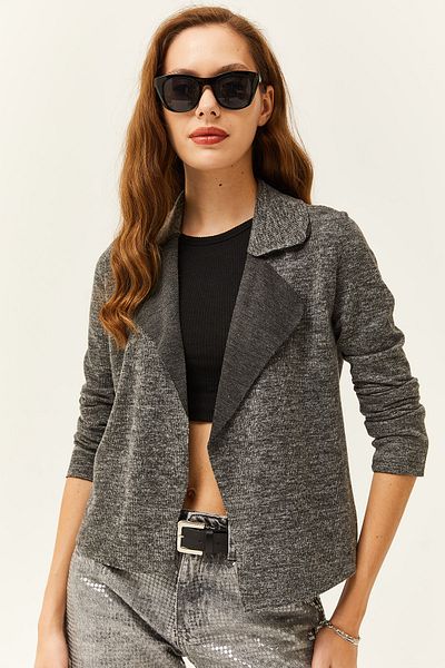 Olalook Women's Anthracite Shawl Collar Unlined Thick Jacket CKT-19000366