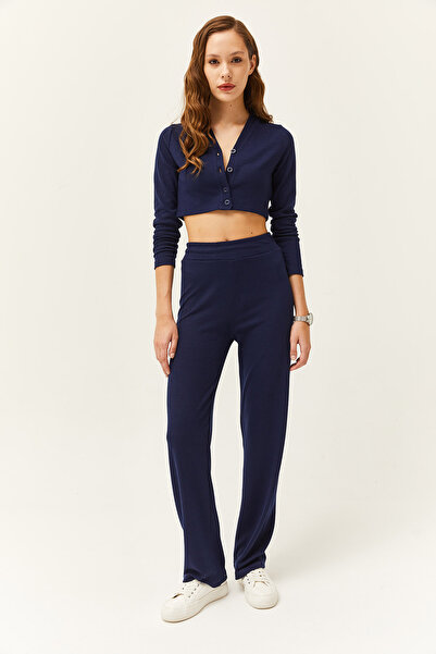 Olalook Жіночий темно-синій приталений костюм з кардиганом зверху і знизу TKM19000235