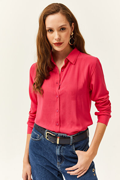 Olalook Kadın Fuşya Dokuma Viskon Regular Fit Gömlek GML-19000697