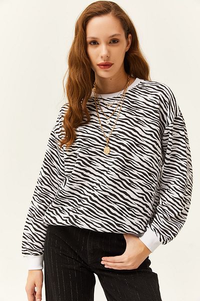 Olalook Dámská volná mikina Zebra Černá základní měkká textura SWT-19000457