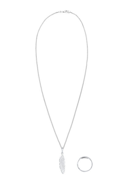 ELLI Schmuckset Feder Boho Festival Kette Wickelring 925 Silber