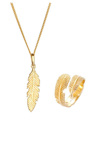 ELLI Schmuckset Feder Boho Festival Kette Wickelring 925 Silber