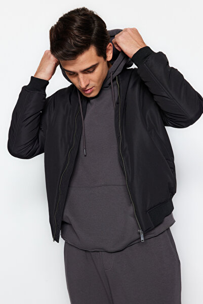 Trendyol Collection Antracitová teplá mikina s kapucí Regular Cut Teplá tepláková souprava TMNAW24EM00002