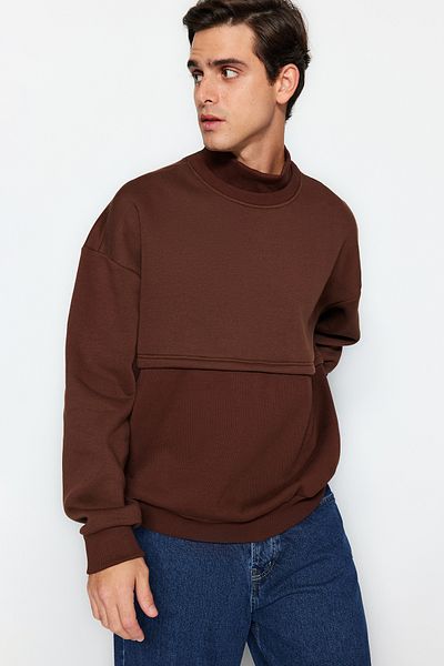 Trendyol Collection Limited Edition Brown Fleece Oversize Sweatshirt - TMNAW24SW00228