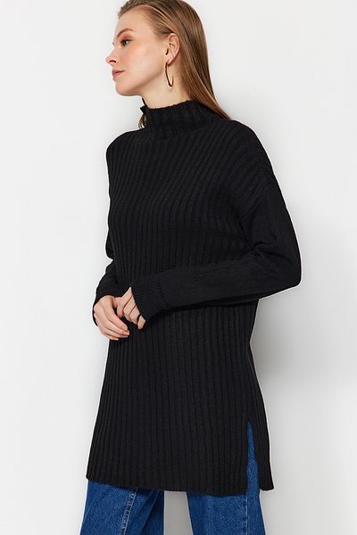 Trendyol Modest Pulover negru din tricotaje cu textura moale, cu guler cu nervuri TCTAW24AK00013