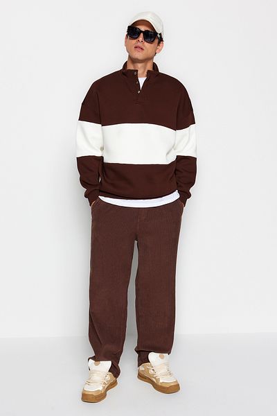 Trendyol Collection Farbe innen Fleece Braun Oversize SWeatshirt - Druckknopfkragen TMNAW24sw00160