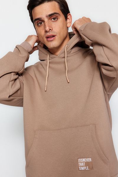Trendyol Collection Φούτερ με κουκούλα φλις μεγάλου μεγέθους - Mink TMNAW21sw2005