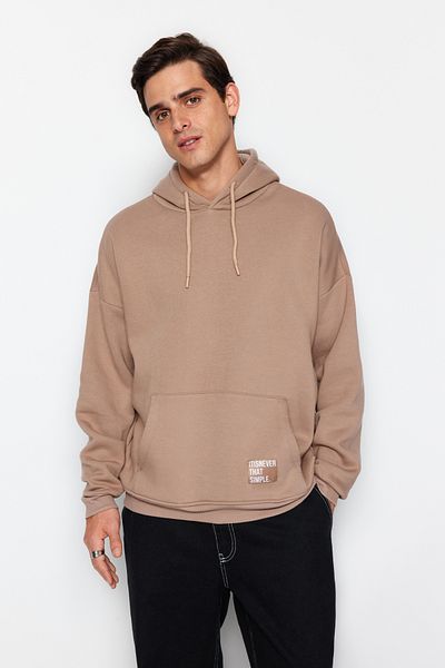 Trendyol Collection Φούτερ με κουκούλα φλις μεγάλου μεγέθους - Mink TMNAW21sw2005