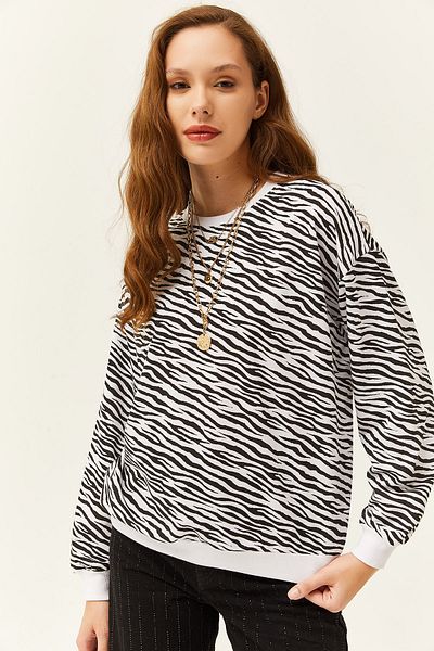 Olalook Dámská volná mikina Zebra Černá základní měkká textura SWT-19000457