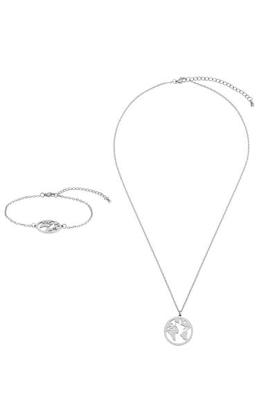 Heideman Schmuckset Frauen Mit Armband Und Halskette Set Weltkarte Rose Goldfarben Basic