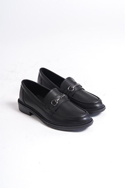 LEVOSHOES Cataramă metalică simplă pentru femei, piele neagră