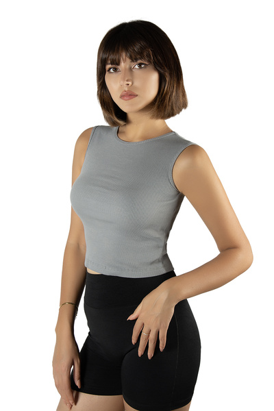 Terapi Men Γκρι Εφαρμοσμένο/Απομονωμένο Crop Halter Λαιμόκοψη με ριμπ ελαστικ...