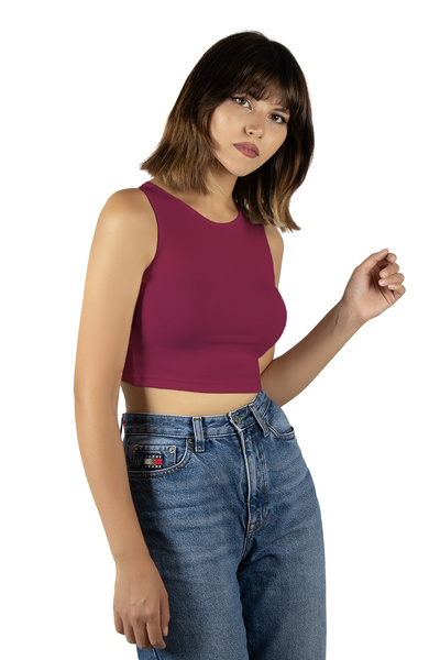 Terapi Men Φούξια Εφαρμοσμένη/Απομονωμένη Crop Halter Λαιμόκοψη Strechy Πλεκτ...