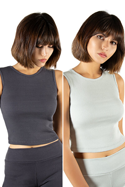 BUCADO Συσκευασία 2 Ανθρακί Πράσινη Εφαρμογή/Καταμονή με λαιμόκοψη με ριμπ ελ...