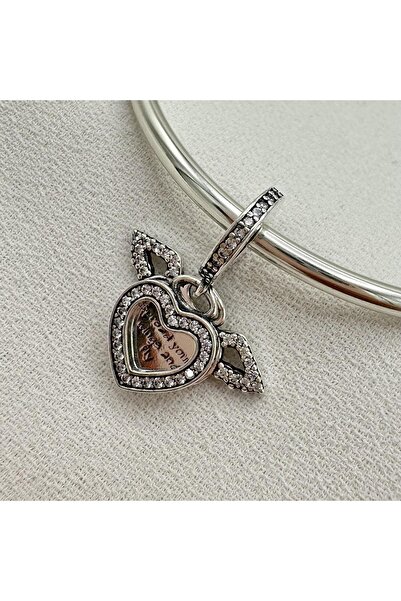 My Story Kalp Ve Melek Kanatları Sallantılı Gümüş Charm